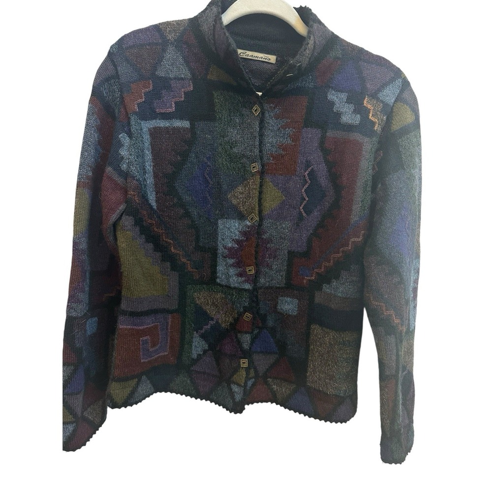 Caamano‎ Womens 100% Alpaca Sweater Aztec Button Front Peru Cardigan Sz Small